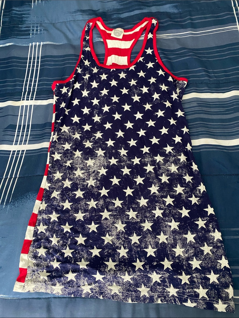 Women’s Navy Star Print Racerback Tank Dress - Red Trim